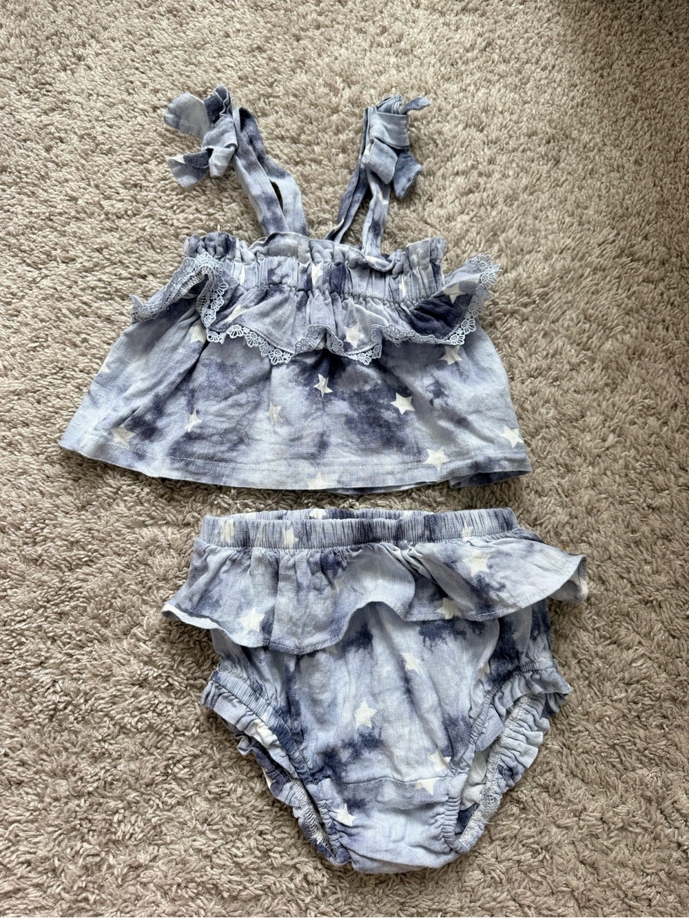 2 24month sets - Blue Star Tie-Dye Ruffle Tank & Bloomer Set & tie dye blue